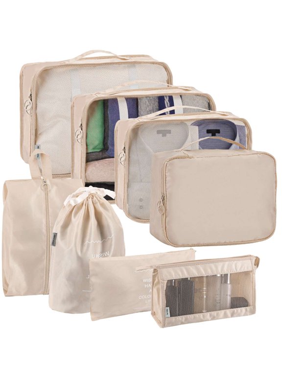 8 Set Packing Cubes for Travel Lightweight Luggage Packing Organizers Travel Essentials Bag for Carry on Suitcases - Beige