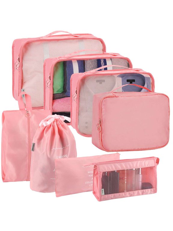 8 Set Packing Cubes for Travel Lightweight Luggage Packing Organizers Travel Essentials Bag for Carry on Suitcases - Pink