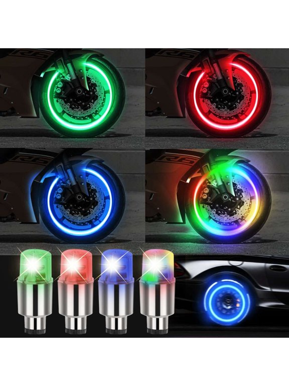 8Pcs LED Tire Valve Stem Caps Neon Light Waterproof fits Car Motorcycle Bike Multicolor