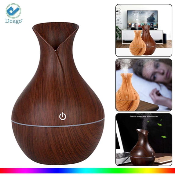 Deago Aromatherapy Essential Oil Moisture Diffuser Wood Grain Aroma Cool Mist Humidifier Whisper-Quiet For Baby Bedroom Home Office Yoga Spa
