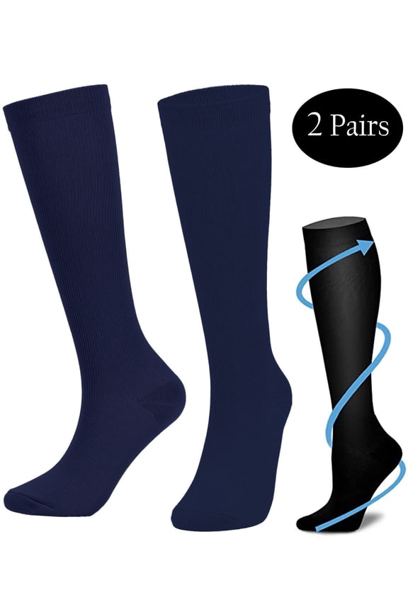 2 Pairs Compression Socks Women & Men Stockings Graduated Support - Best Running, Athletic Sports, Flight Travel (Navy, S/M)