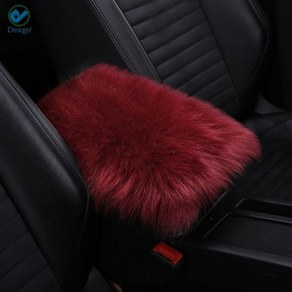Deago Auto Center Console Pad Furry Sheepskin Wool Car Armrest Seat Box Cover Protector Universal Fit (Red)