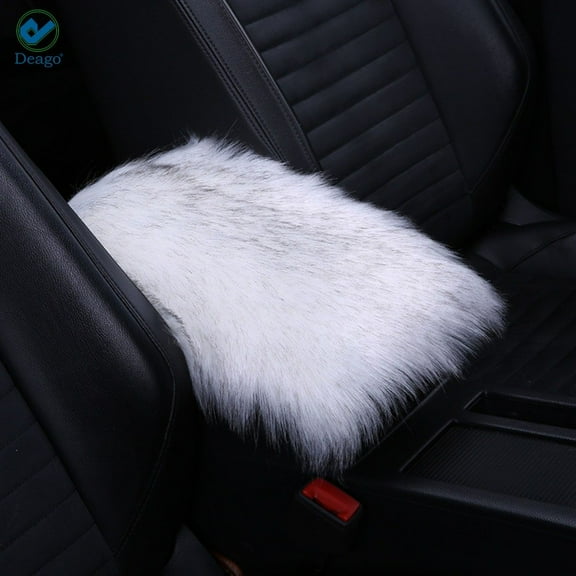 Deago Auto Center Console Pad Furry Sheepskin Wool Car Armrest Seat Box Cover Protector Universal Fit (White+Black)