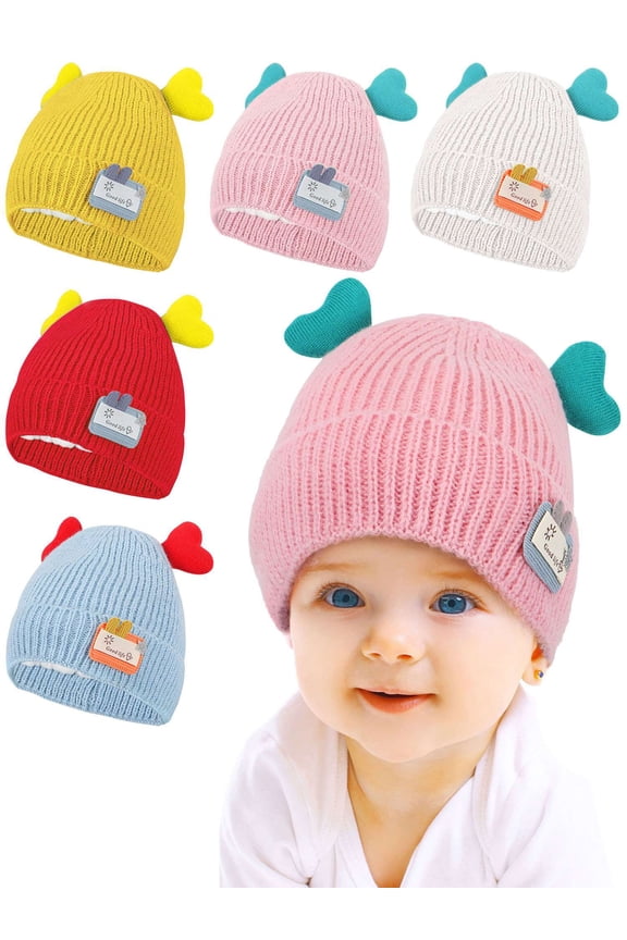 Baby Beanie Winter Hat with Deer Ear for Infant Toddler Boys Girls Soft Knitted Skull Cap 6-18 Months (Beige)