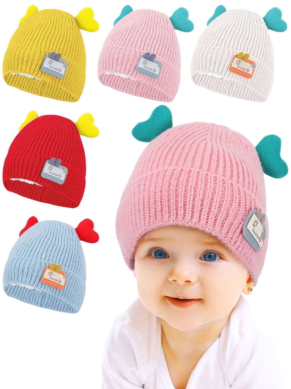 Baby Beanie Winter Hat with Deer Ear for Infant Toddler Boys Girls Soft Knitted Skull Cap 6-18 Months (Blue)