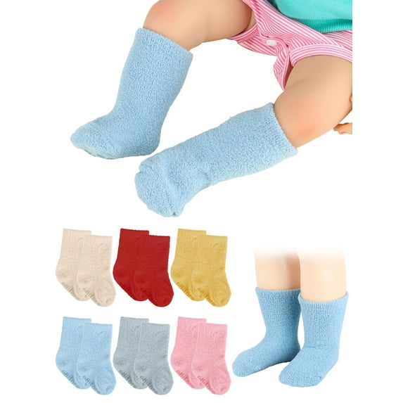 Deago Baby Boy Girl Non Slip Slipper Socks Child Toddler Kids Winter Thick Warm Fuzzy Socks with Grips