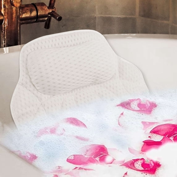 Deago Bath Pillow Luxury Bathtub Pillow for Tub Neck and Back Support, Ergonomic Tub Pillow for Bath with 4D Air Mesh and 6 Strong Suction Cups, Great Spa Gifts Bathtub Accessories