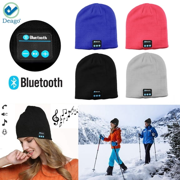 Deago Bluetooth Headphones Beanie Knit Hat Cap Wireless Running Music Hat with 2 Speakers & Mic Headset for Unisex Men Women / Blue