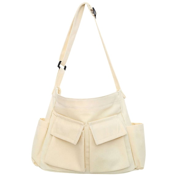 Deago Canvas Messenger Bag Large Hobo Crossbody Bag with Multiple Pockets Shoulder Tote Bag for Women and Men (White)