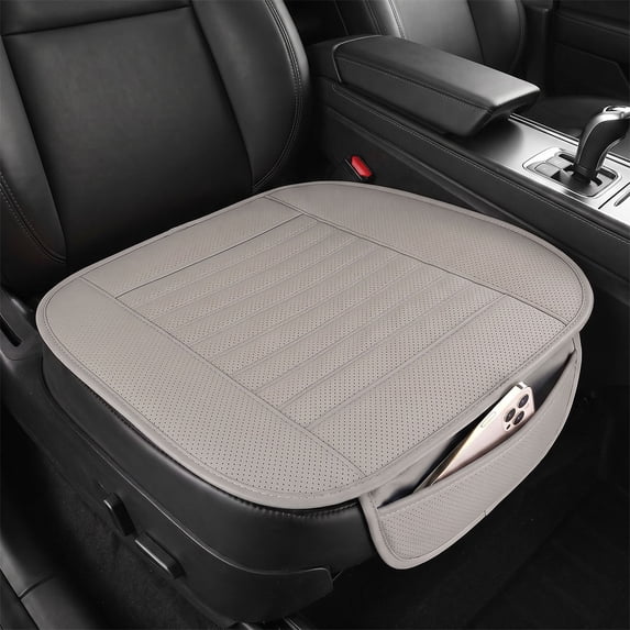 Deago Car Seat Cover, Edge Wrapping Car Interior PU Leather Car Seat Cushions Protector Front Car Seat Covers, Single Seat Cushion Cover Pad Mat for Auto Four-door sedan & SUV Driver (Gray)