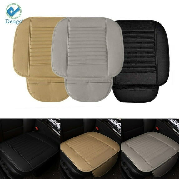 Deago Car Seat Cover, Edge Wrapping Car Interior PU Leather Car Seat Cushions Protector Front Car Seat Covers, Single Seat Cushion Cover Pad Mat for Auto Four-door sedan & SUV Driver (Beige)