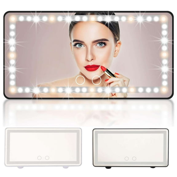 Deago Car Sun Visor Vanity Mirror Rechargeable Makeup Mirror with 3 Light Modes & 60 LEDs for Car Truck SUV with Dimmable Touch Screen (White)