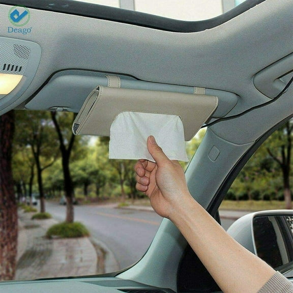 Deago Car Tissue Holder, Sun Visor Napkin Holder, Car Visor Tissue Holder, PU Leather backseat tissue case holder for car, Vehicle (Beige)