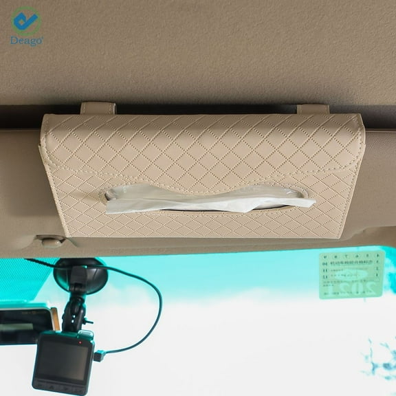 Deago Car Tissue Holder Sun Visor Tissue Holder Car Visor Napkin Holder PU Leather Backseat Tissue Case for Car/Truck (Beige)