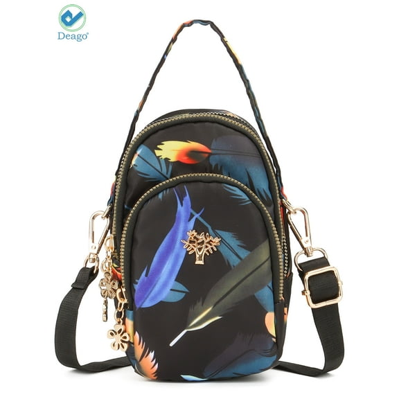 Deago Cell Phone Purse Small Crossbody Shoulder Bag Smartphone Wallet Phone Holder for Women (Black Feather)