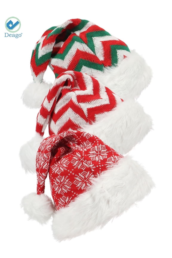 Christmas Hat Holiday Santa Hat Striped Snowflake Knitted Plush Xmas Hats for Adults Unisex Christmas New Year Festival Holiday Party Supplies|