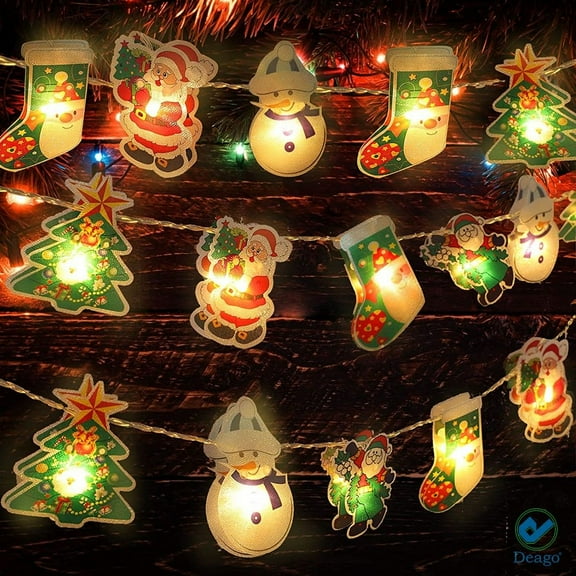 Deago Christmas LED String Light 10 LED Xmas Tree Snowman Santa Claus String Light 3.9 ft Battery Operated Christmas Festival Decor for Tree Party Home Outdoor