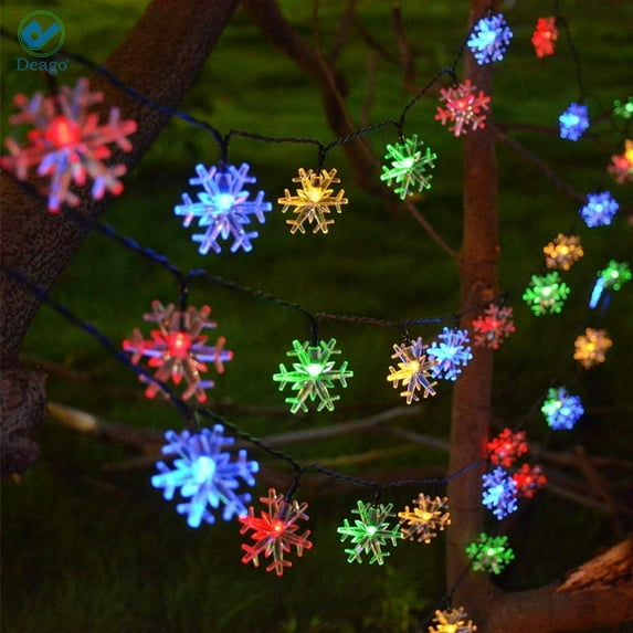 Deago Christmas Lights Snowflake String Lights 10 Ft 20 LED Fairy Lights Battery Operated Waterproof for Xmas Garden Patio Bedroom Party Decor Indoor Outdoor Celebration Lighting (Colorful)