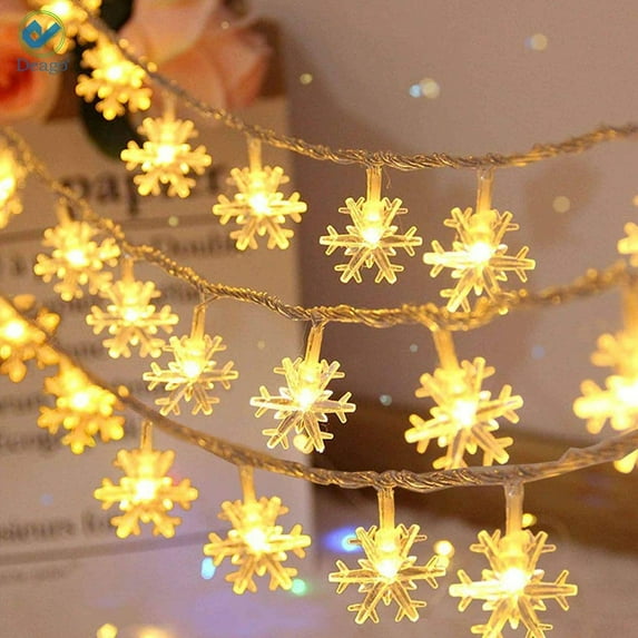Deago Christmas Lights Snowflake String Lights 33 Ft 80 LED Fairy Lights Battery Operated Waterproof for Xmas Garden Patio Bedroom Party Decor Indoor Outdoor Celebration Lighting (Warm Color)