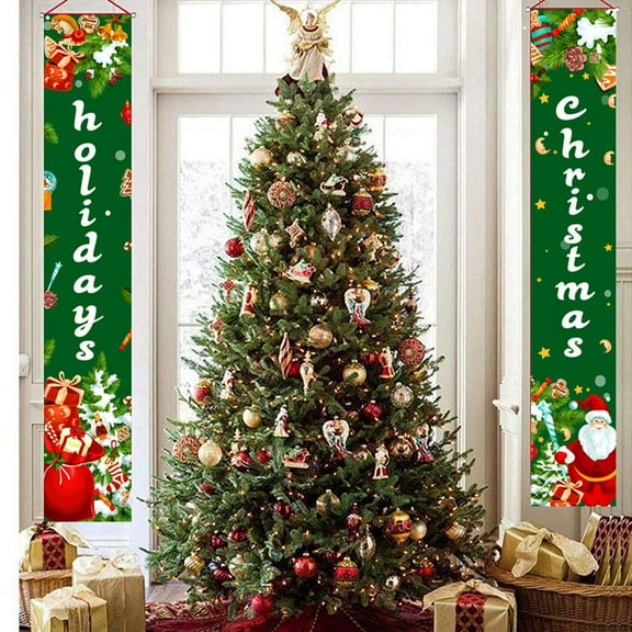 Deago Christmas Porch Sign,Christmas Banners,Merry Christmas Couplet Porch Hanging Banner Xmas Party Ornament for Home Wall Indoor Outdoor Decoration (12x71")