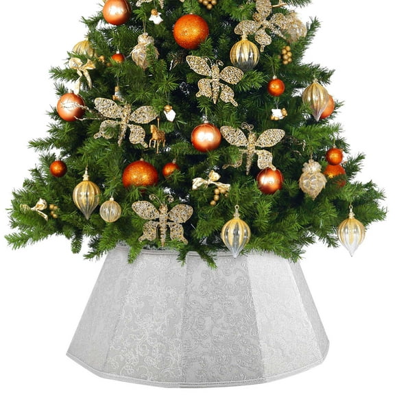 Deago Christmas Tree Collar, 27" D Crystal Christmas Tree Skirt, Foldable Christmas Tree Ring, Handmade Xmas Tree Stand Base Cover for Christmas Tree Decoration