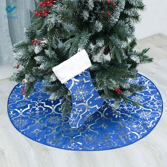 Deago Christmas Tree Skirt 48 Inches Snowy Pattern Large Christmas Tree Mat with Merry Christmas Stocking for Xmas Holiday Decoration Indoor Outdoor (Blue)