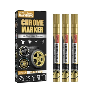 Deago Chrome Touch Up Liquid Paint Marker 1 Box, Gold, 3 Count