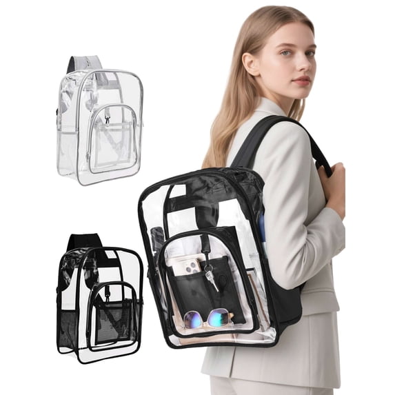 Deago Clear Backpack Heavy Duty PVC Transparent See Through Large Capacity Bookbag for College Work Travel Security, Gray
