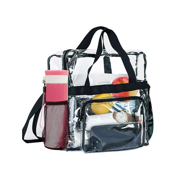 Deago Clear Bag Stadium Approved Transparent Waterproof Clear Tote Bag for Work, Sports Games, Concerts,Travel-Black
