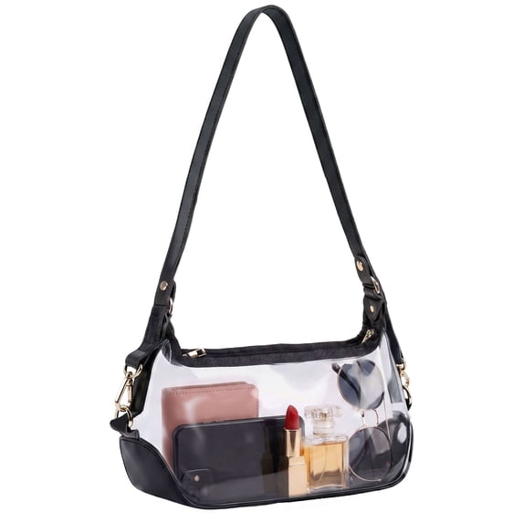 Deago Clear Bag for Stadium Events, Clear Purses Crossbody Bags for Women, Shoulder Bag Hobo Handbag with Adjustable Strap (Black)