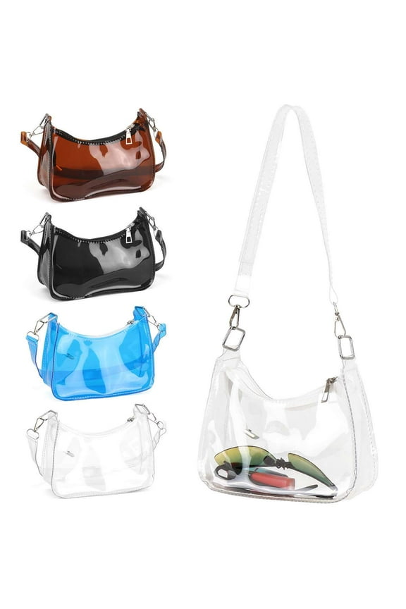 Clear Bag for Stadium Events Women's Purse Handbag Small Purse Shoulder Crossbody Bag (Brown)