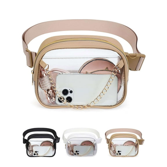 Deago Clear Belt Bag Stadium Approved Fanny Pack Crossbody Waist Bag for Women with Adjustable Strap for Sports Events, Concerts - Khaki