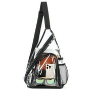 Deago Clear PVC Sling Bag Stadium Approved Clear Shoulder Crossbody Backpack for Hiking, Stadium or Concerts (Black)