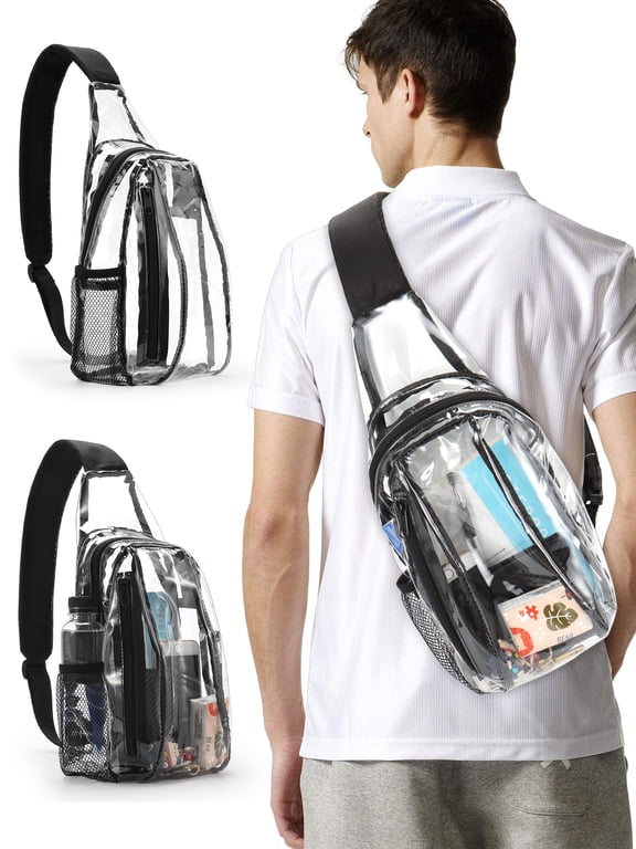 Clear PVC Sling Bag Stadium Approved Transparent Shoulder Crossbody Backpack for Women & Men
