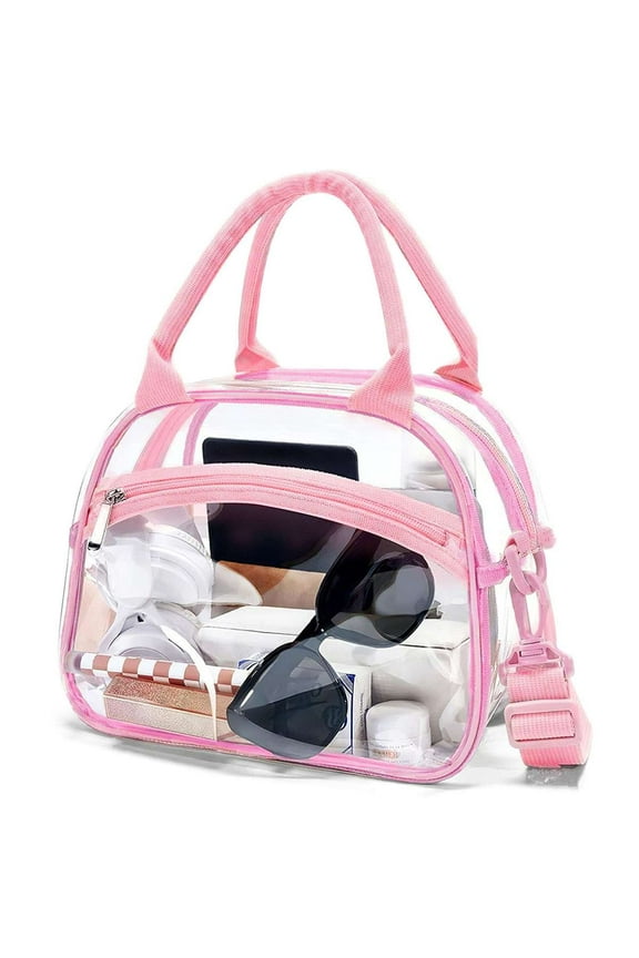 Clear Tote Bag Stadium Approved Crossbody Shoulder Bag for Women for Travel Sports Events Festivals (Pink)