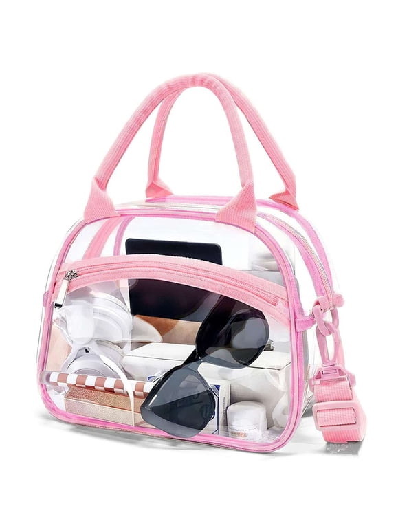 Clear Tote Bag Stadium Approved Crossbody Shoulder Bag for Women for Travel Sports Events Festivals (Pink)