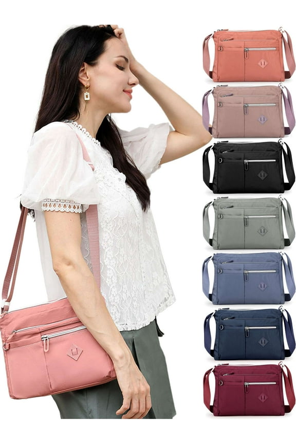 Crossbody Bag for Women Nylon Waterproof Lightweight Casual Shoulder Handbag Purse Bookbag (Pink)