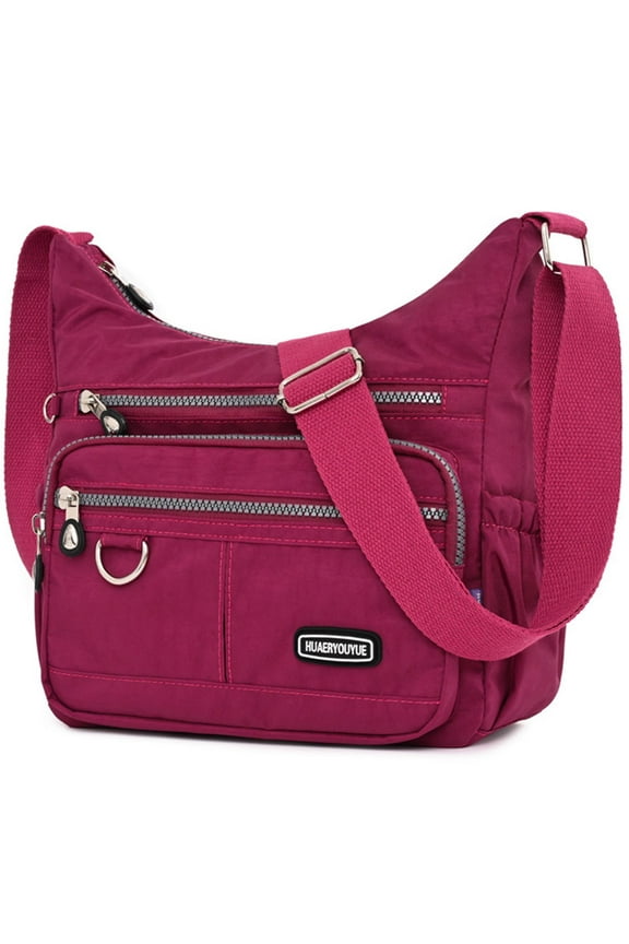 Crossbody Bag for Women Nylon Waterproof Shoulder Purse Messenger Bag Lightweight Pocketbooks (Rose Red)