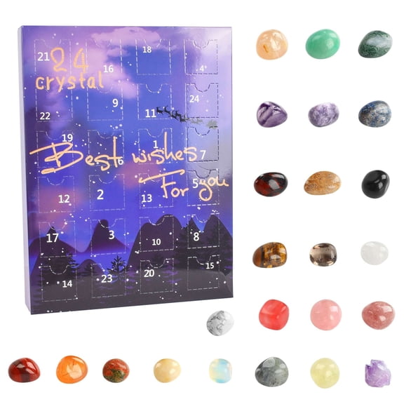 Deago Crystal Advent Calendar 2024 Rock Natural Gemstones Minerals & Fossils Collection 24 Day Christmas Countdown Calendars for Kids Adult