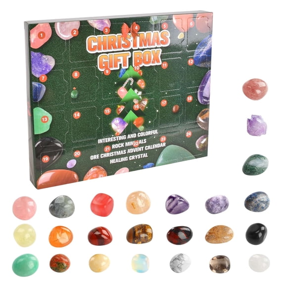 Deago Crystal Advent Calendar 2024 Rock Natural Gemstones Minerals & Fossils Collection 24 Day Christmas Countdown Calendars for Kids Adult