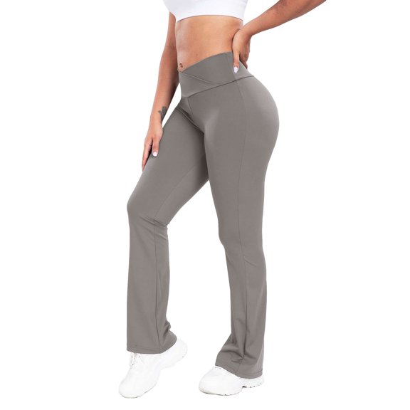 Deago Deago Women's Bootcut Yoga Pants Bootleg Crossover High Waisted Tummy Control Flare Workout Pants Leggings (Gray, S)