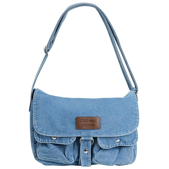 Deago Denim Shoulder Bag Casual Style Lightweight Retro Travel Shopper Crossbody Handbag for Women Jean Tote Purse (Blue)