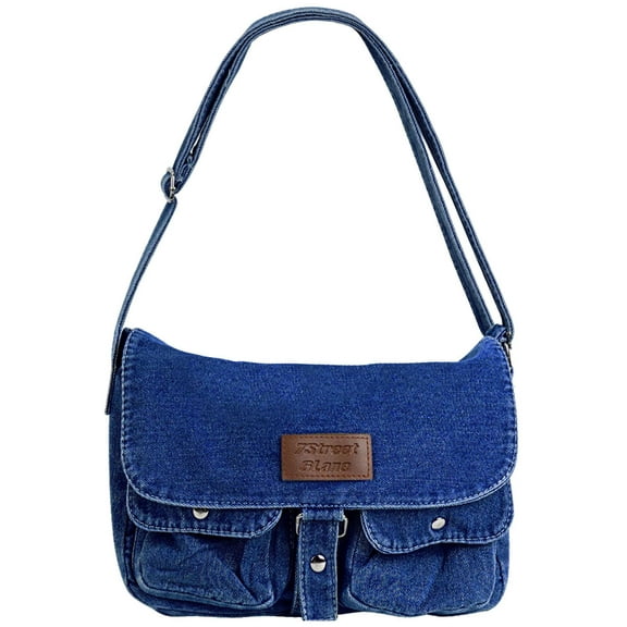 Deago Denim Shoulder Bag Casual Style Lightweight Retro Travel Shopper Crossbody Handbag for Women Jean Tote Purse (Navy)