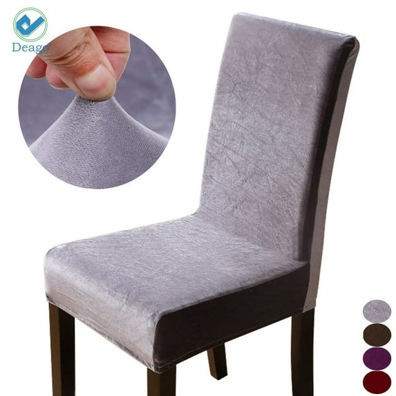 Deago Dining Chair Solid Print Velvet Slipcovers, Gray, 6-Pieces
