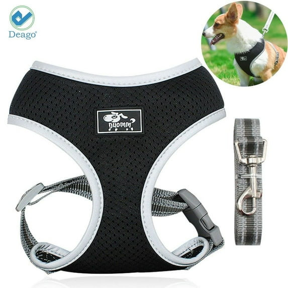 Deago Dog Harness Leash Set, Dog Harness No-Pull Pet Harness Adjustable Reflective Mesh Outdoor Pet Vest for Dogs Easy Control for Small Medium Dogs - Size M, Black