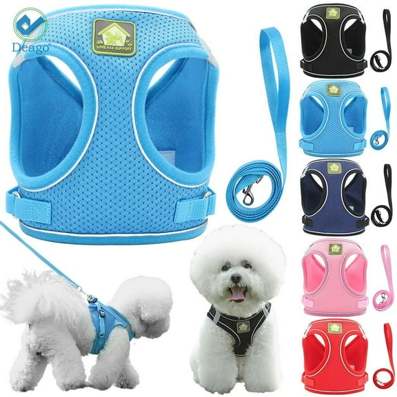 Deago Dog Harness and Leash Set - No Pull Adjustable Reflective Pet Harness with Soft Mesh Nylon Vest for Small Medium and Large Dogs, Cats (XS, Blue)