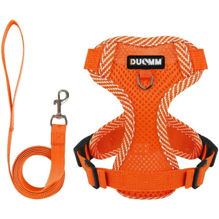 Deago Dog Harness and Leash Set, No Pull Soft Mesh Pet Harness, Reflective Adjustable Puppy Vest for Small Dogs, Cats (M, Orange)