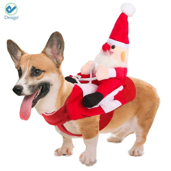 Deago Dog Santa Claus Riding Christmas Costume Funny Pet Cowboy Rider Horse Designed Dogs Cats Outfit Clothes Apparel Party Dress up Clothing