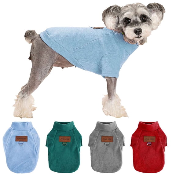 Deago Dog Sweater Winter Fleece Pet Clothes Sweatshirt Pullover Jacket with D-Ring Leash Cold Weather Coat Hoodie for Small Medium Dogs Cats (Blue, L)