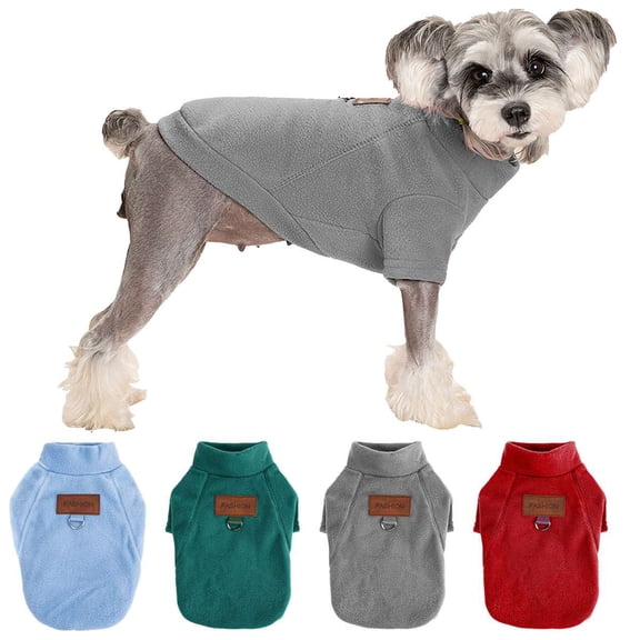 Deago Dog Sweater Winter Fleece Pet Clothes Sweatshirt Pullover Jacket with D-Ring Leash Cold Weather Coat Hoodie for Small Medium Dogs Cats (Gray, M)